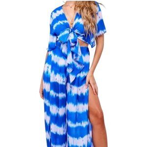 LAtiste By Amy 2 Pc Outfit Women's Blue Cropped Top Wide Leg Pull On Pants M NWT